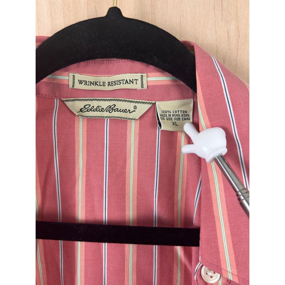 Eddie Bauer Womens XL Pink Striped Button Down Shirt Wrinkle Resistant Cotton - Picture 2 of 6